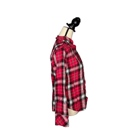 Victoria's Secret Red Pink White Black Plaid Pajama Shirt Women's Size Medium M - Picture 2 of 6